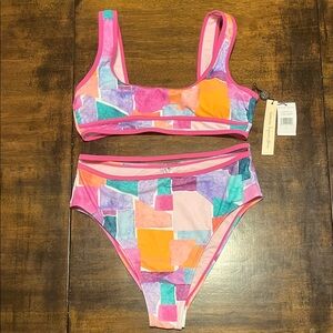 Nanette Lepore Pink and Purple Color Block Cami Bikini